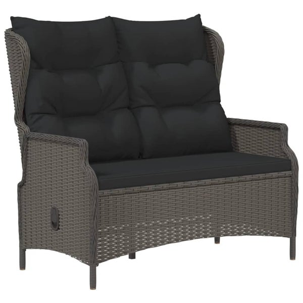 Gartenbank 2-Sitzer mit Kissen Schwarz Poly Rattan