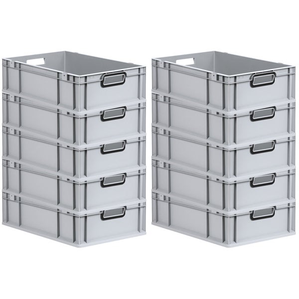 PROREGAL SparSet 10x Eurobox NextGen Color, HxBxT 17x40x60cm, 34 Liter, Griffe schwarz offen, Grau, Eurobehälter, Transportbox, Transportbehälter, Stapelbehälter