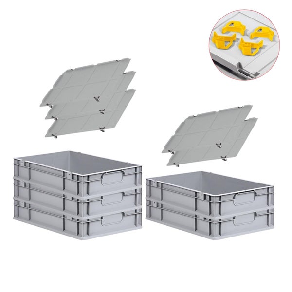 PROREGAL Spar Set 5x Eurobox Nextgen Economy Mit Auflagedeckel & 4x Schiebeschnappverschlüsse Gelb Griffe Geschlossen HxBxT 12 x 40 x 60 cm 23 Liter