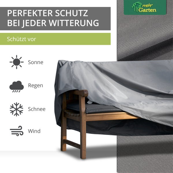 Mehr Garten - Premium Gartenbank-Schutzhülle 3 Sitzer: 183(B)x75(T)x66/91(H)cm I Robuste Abdeckung für Gartenbänke wasserdicht und wetterfest aus Oxford 600D Gewebe I Lichtgrau