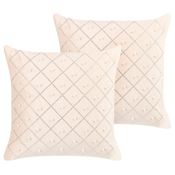 Dekokissen 2er Set YARROW Samtstoff 45 x 45 cm Beige Geometrisches Muster