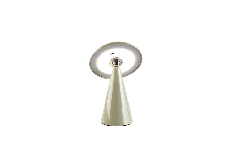 Moderne LED Tischleuchte mit konischem Fuß und neigbarem Leuchtkopf als Schreibtischlampe