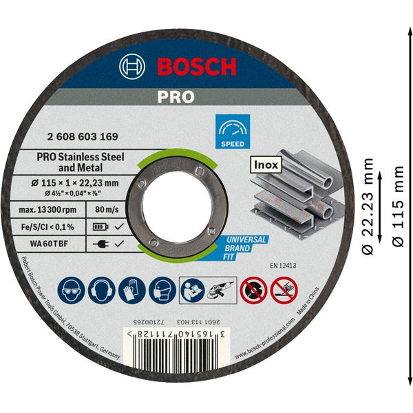 Bosch PRO Stainless Steel and Metal Trennscheibe 115 x 1 x 22,23 mm - 2608603254