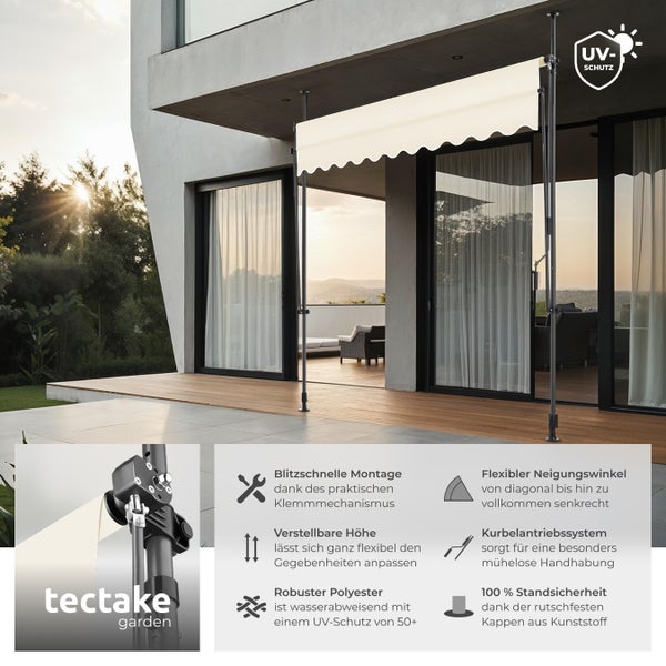 Klemmmarkise tectake  einfache Montage mit Handkurbel beige
