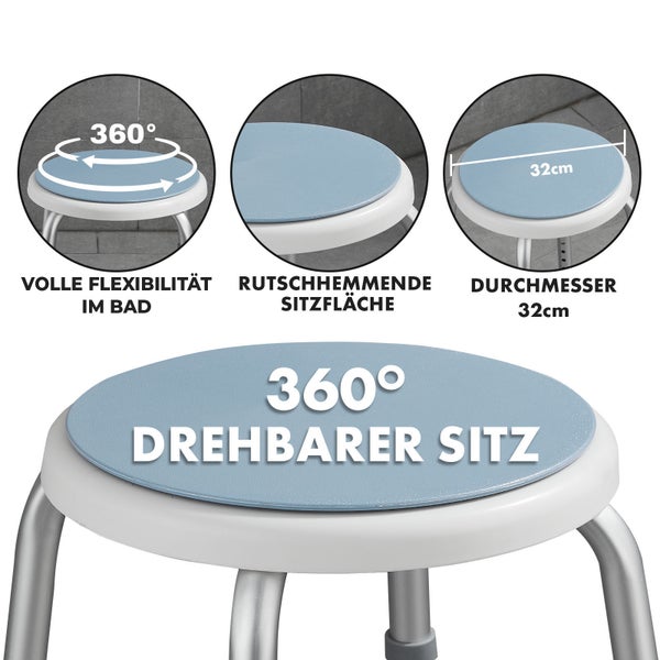 Hocker mit 360 Grad drehbarem Sitz und einem Durchmesser von 32 Zentimeter