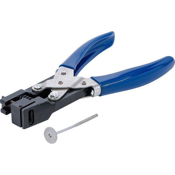 Lochzange mit blauem Griff und Befestigungsschraube