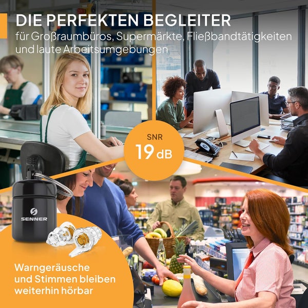 Senner WorkPro Arbeitsgehörschutz, Gehörschutzstöpsel zum Arbeiten, Senner Gehörschutz, kein Lärm mehr beim Arbeiten auf Baustellen und an Maschinen, wiederverwendbar