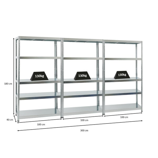 PROREGAL Mega Deal 3x Schwerlastregal Steel Eagle HxBxT 180 x 100 x 40 cm Fachlast 130 kg Verzinkt