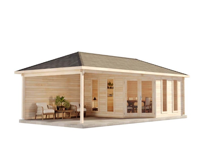 Alpholz 5-Eck Gartenhaus Nancy-40 Gartenhaus aus Holz, Holzhaus mit 40 mm Wandstärke inklusive Schleppdach Blockbohlenhaus, Naturbelassen 7,8x4m