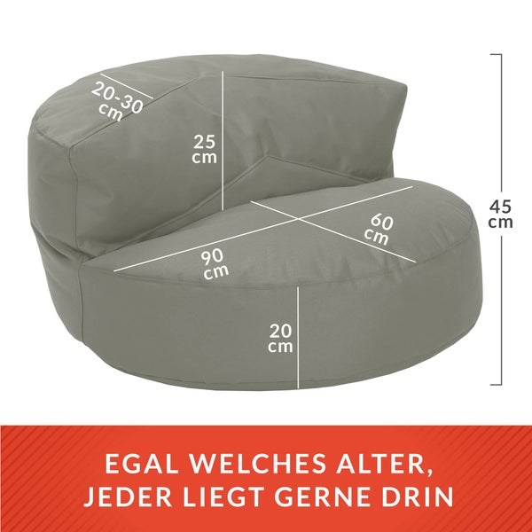 Green Bean Sitzsack Sofa mit Füllmaterial - Lounge im Sitzsack-Design 90x50cm mit ergonomischer Rückenlehne & waschbarem Bezug - Indoor und Outdoor geeignet in Khaki