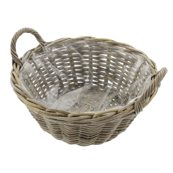 Dekoleidenschaft Pflanzschale Koboo Grey Ø 43x18 cm groß, aus Rattan, rund, grau, Pflanzkorb, Blumentopf,  Pflanztopf für Draußen, Blumenkübel