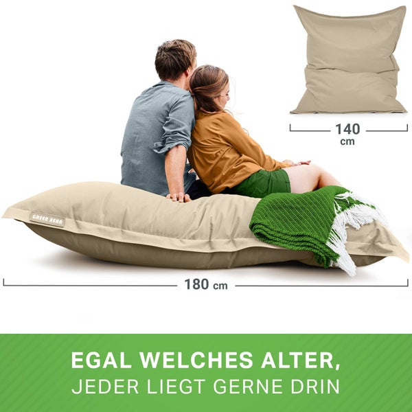 Green Bean Sitzsack XXL 140x180cm 380 Liter Kinder & Erwachsene Bean Bag EPS Perlen Füllung Riesensitzsack Groß Draußen Outdoor Liegekissen Waschbar Wetterfest Lounge Sitzkissen Bodenkissen Beige