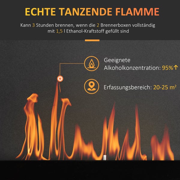 HOMCOM, Ethanol-Kamin, Bio-Ethanol-Brenner, 90L x 18B x 60H cm, Eisen, Schwarz