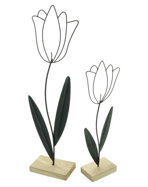 FRANK FLECHTWAREN|Tulpe Modern, 2er Set, 7 x 4 x 22,5 cm, 9 x 4,5 x 31 cm , METALL, MDF