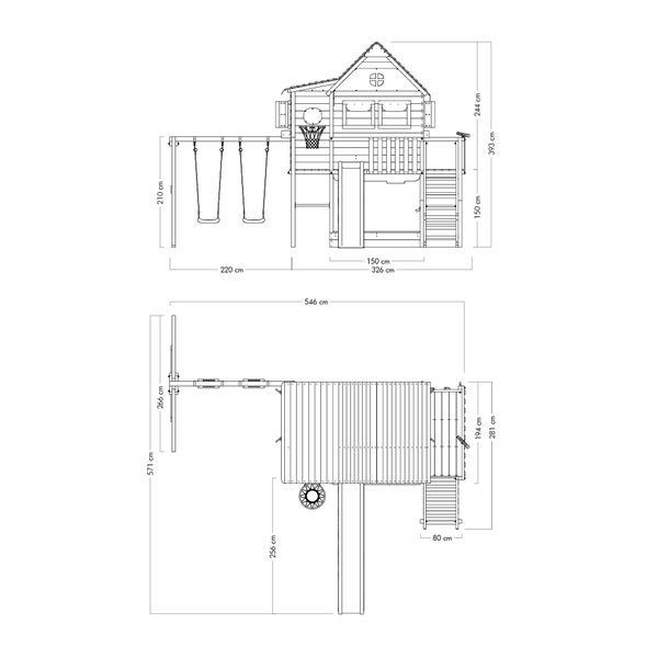 WICKEY Stelzenhaus Smart GreenHouse mit Schaukel und Rutsche,integriertem Sandkasten und großem Spielhaus mit massiver Treppe mit Handlauf, Fenstern, Rollos und Blumenkasten -  blau