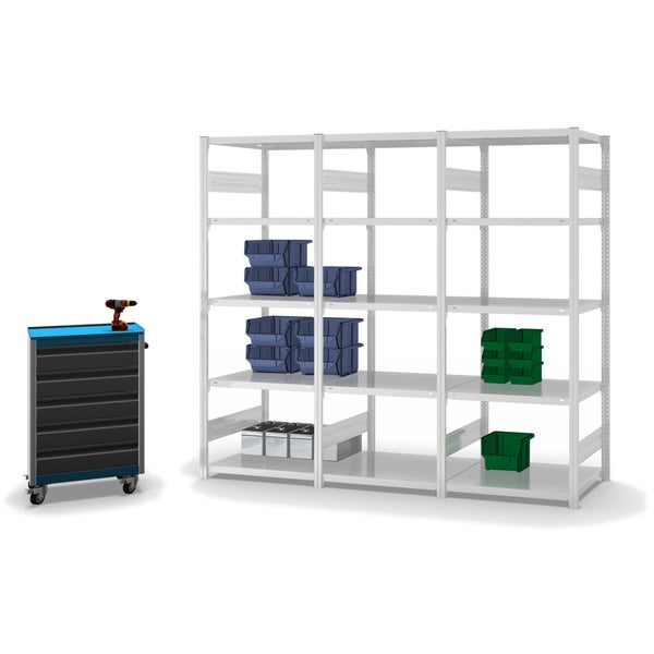 PROREGAL Fachbodenregal Stecksystem T-Profil Light-Duty Grundregal HxBxT 200 x 75 x 60 cm 5 Ebenen Fachlast 140 kg Beidseitig Nutzbar Lichtgrau