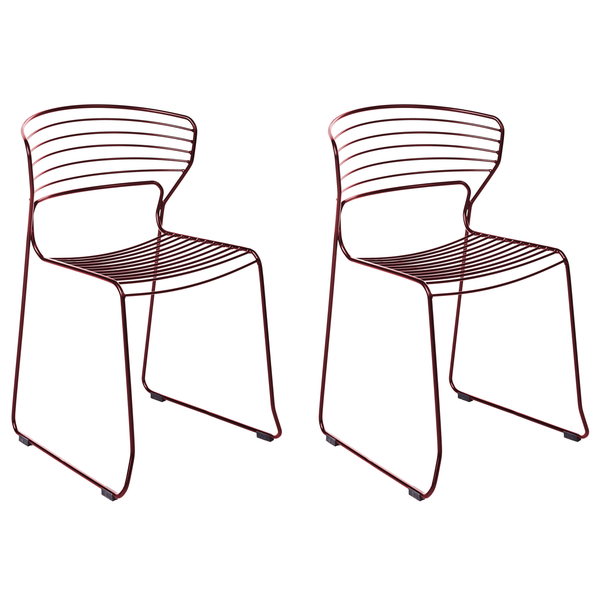 Zwei Metallstühle mit horizontalen Streben für Sitz und Rückenlehne
