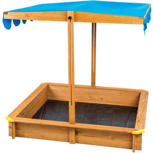 Sandkasten aus Holz mit Sonnenschutzdach
