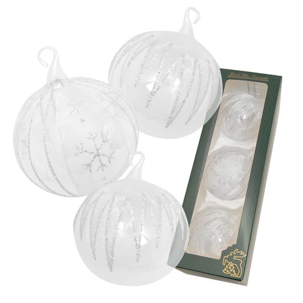 Kristall Eislack 8cm Glaskugelsortiment mit Glasöse, mundgeblasen, handbemalt, 3 Stck., Weihnachtsbaumkugeln, Christbaumschmuck, Weihnachtsbaumanhänger