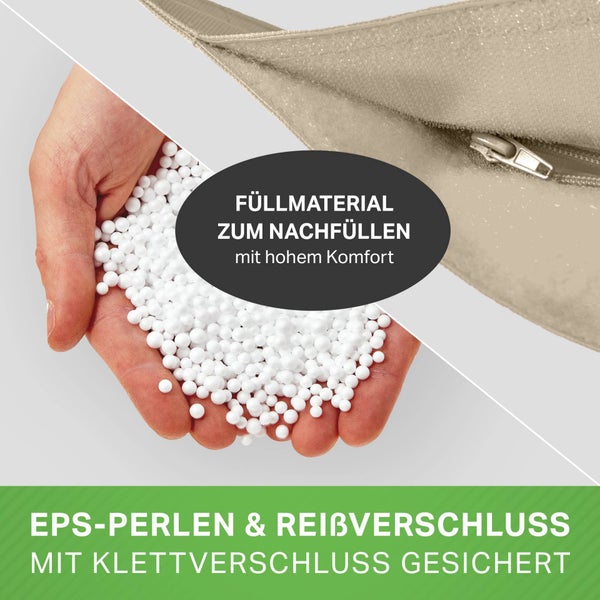 Green Bean 2er Set XXL Sitzsack inkl. Pouf fertig befüllt mit EPS-Perlen - Riesensitzsack 140x180 Lounge Sitz-Kissen Bean-Bag Chair  - Beige