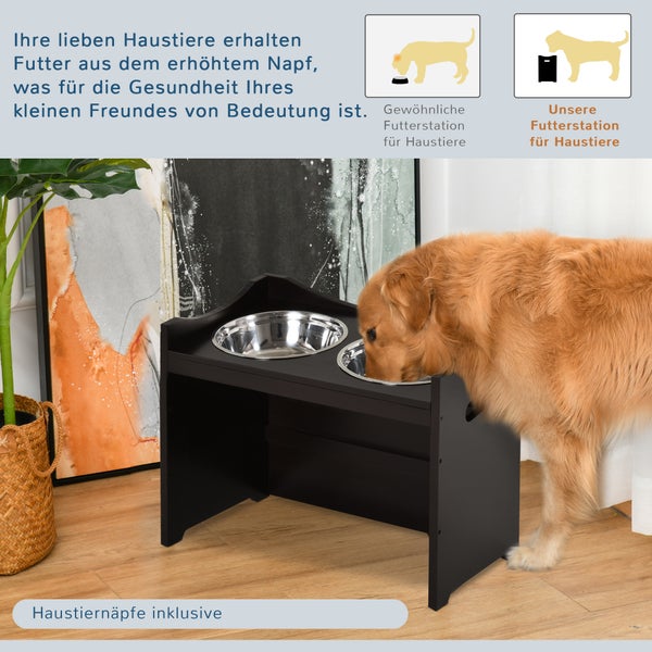PawHut Futternapf Höhenverstellbar, Erhöhtes Futterstation mit 2L Futterschale aus Edelstahl, mit Futterständer, Griff, Hundebar für alle Hundegrößen, Kaffee
