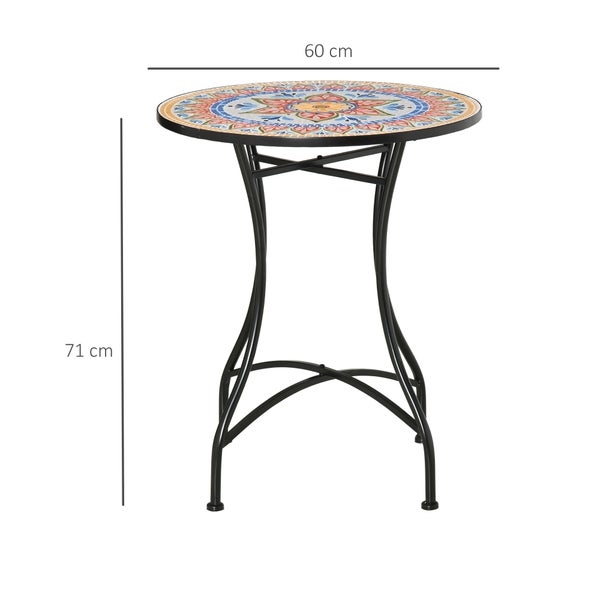 Outsunny Gartentisch Ø60 cm, Wetterfest Balkontisch aus Metall, Esstisch Outdoor, Campingtisch Beistelltisch, rund Terrassentisch für Garten Terrasse Balkon Rot+Blau+Weiß
