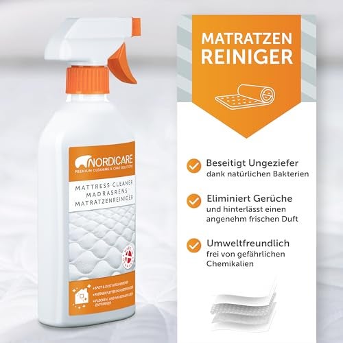 Nordicare Matratzenreiniger [500ml] Spray für Matratze und Bettwäsche, Matratzen Reinigungsmittel, Bettreiniger, Matratzen Reiniger Geruchsentferner