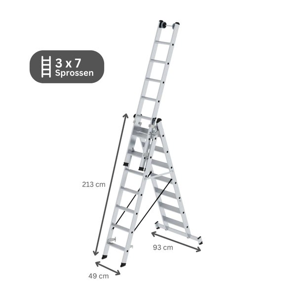 PROREGAL Stufen-Mehrzweckleiter 3-Teilig mit Traverse 3 x 7 Stufen