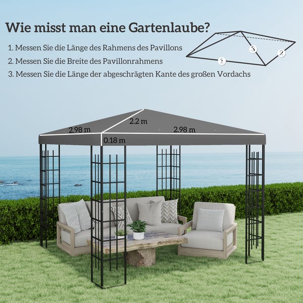 Outsunny Ersatzdach für Pavillon 3 x 3 m, wasserdicht Pavillondach, Ersatzbezug für Gartenpavillon, Ersatzteile aus Oxford-Stoff, 370 g/m², Dunkelgrau