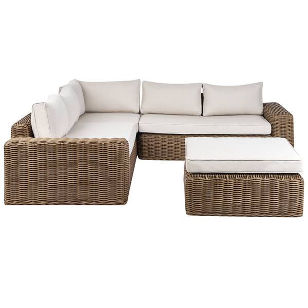 Garten Ecksofa mit Ottomane 6-Sitzer PALERMO modular Polyrattan Braun
