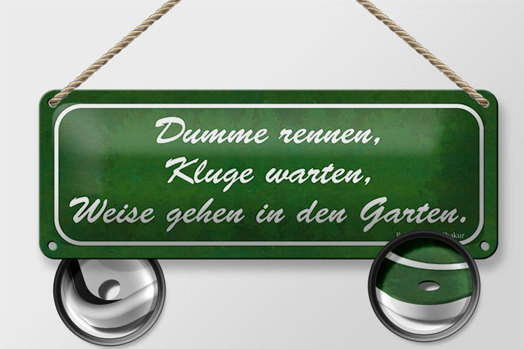 Blechschild Spruch 27x10cm Dumme rennen Kluge warten Garten Dekoration