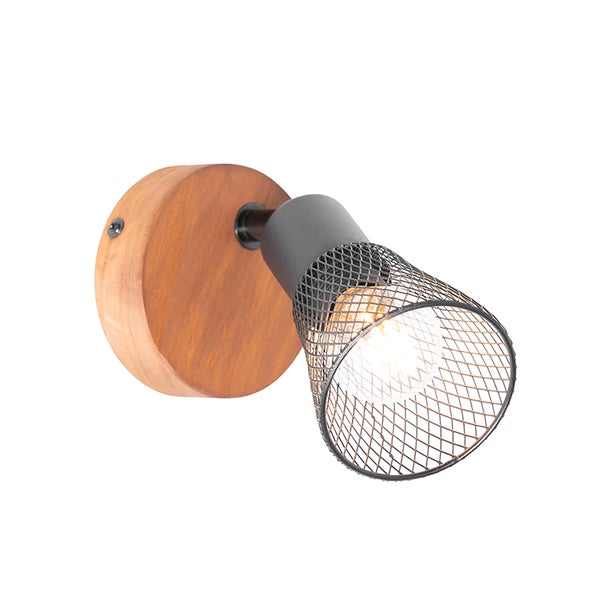 Wandleuchte aus Holz und Metall mit Leuchtmittel