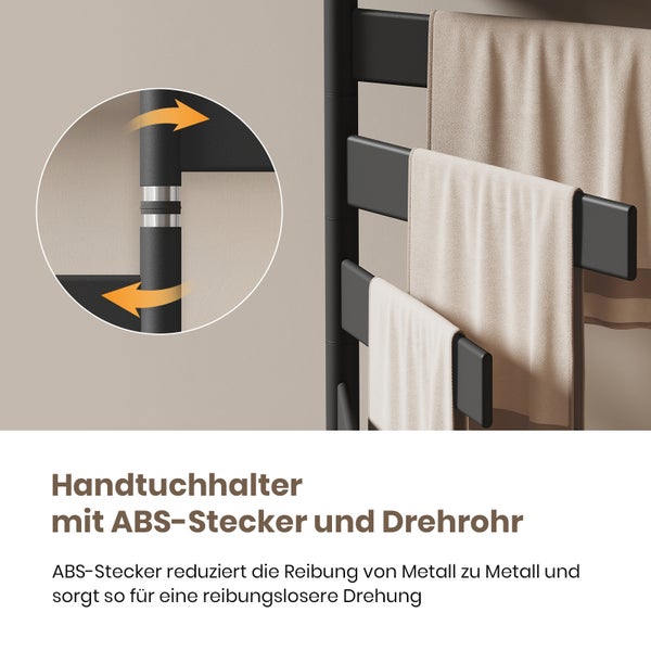 EMKE Elektrischer Badheizkörper 760×450 mm, 120W, Handtuchheizkörper mit LCD, WLAN & Timer, IPX5, Wandmontage, Ablage, Matt Schwarz