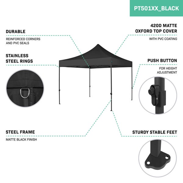 VONROC Pavillon 3x3m wasserdicht stabil - Partyzelt EasyUp System [3Min Aufbau] Popup Faltpavillon modular erweiterbar als Festival Zelt, Gartenpavillon