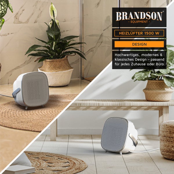 Brandson Heizlüfter 1500W, Keramik-Heizlüfter, energiesparend, leise, 2x Heizstufen, Überhitzungsschutz, Automatische Abschaltung, Umkippschutz