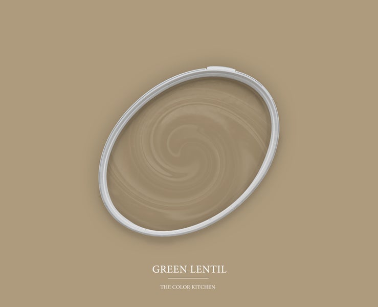 Wandfarbe The Color Kitchen Green Lentil mit cremiger Textur in runder Öffnung.