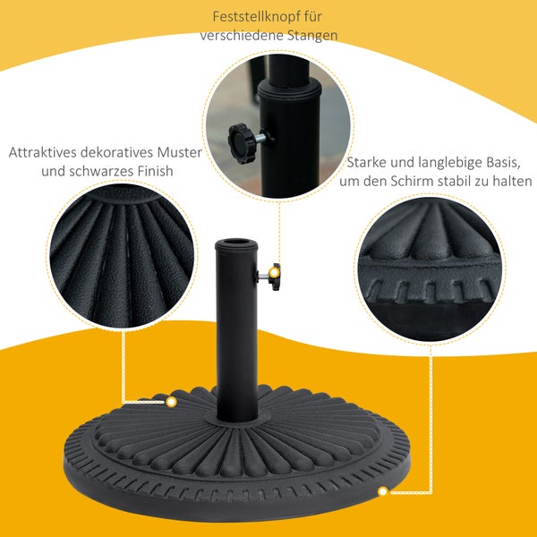 Outsunny Sonnenschirmständer 14 kg Schirmständer für Sonnenschirm rund Schirmstangen 35-48 mm Sonnenschirmfuß für Garten Terrasse Balkon Zement Ø49 cm Schwarz