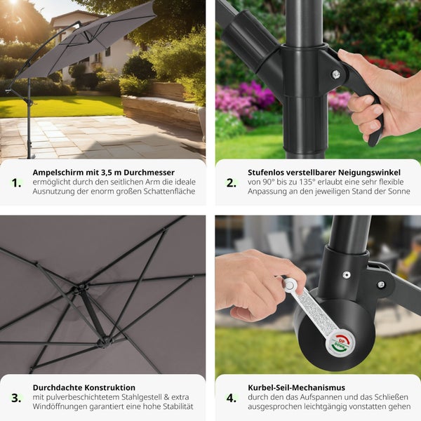 Sonnenschirm tectake Ciccio inklusive Schutzhülle Ø 350 cm grau