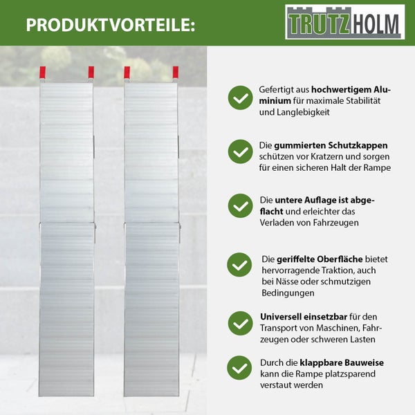 TRUTZHOLM 2 x Alu Auffahrrampen 205 cm 680 kg Tragkraft klappbar rutschhemmend gerillt Verladerampen