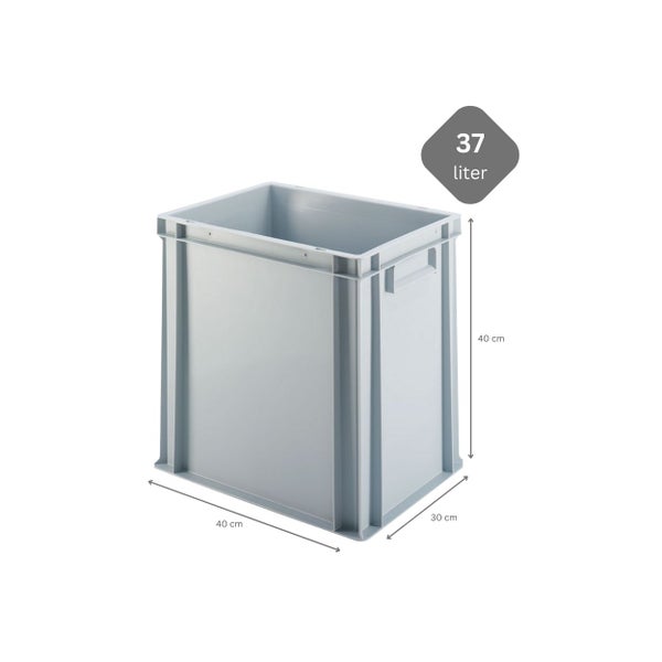 PROREGAL SuperSparSet 4x Eurobehälter mit Geschlossenem Griff und Auflagedeckel HxBxT 40 x 30 x 40 cm 37 Liter Grau Eurobox Transportbox
