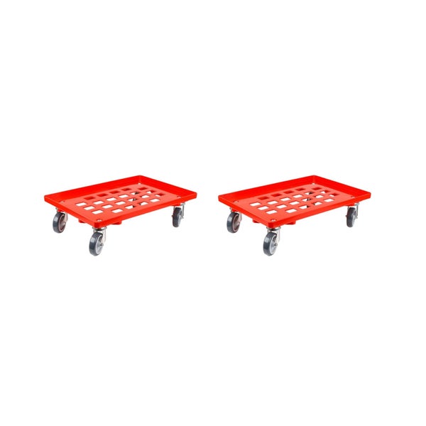 PROREGAL SparSet 2x Transportroller für Euroboxen 60 x 40 cm mit Gummiräder Rot Gitter/Rasterdeck 2 Lenkrollen und 2 Bockrollen Traglast 300 kg