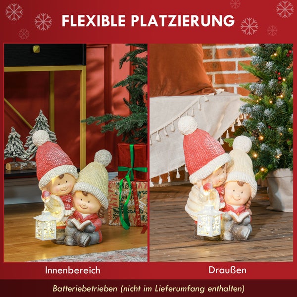 HOMCOM Weihnachtsdeko Figur, Weihnachtswichtel mit Buch und Laterne, 45 cm Weihnachtsfigur mit LED-Licht, Dekofigur zu Weihnachten, für In- und Outdoor