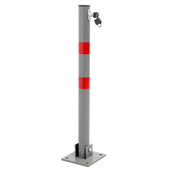 ECD Germany 1x Klappbare Parkpfosten rund 71 cm mit roten Warnstreifen, 3 Schlüsseln, aus Stahl, Anthrazit, Parkplatzsperre Absperrpfosten Sperrpfosten Parkplatz-Barriere Park Pfosten Poller Standfuß