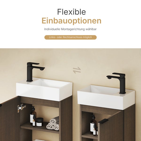 EMKE Waschbecken mit Unterschrank 417×240×646 mm, Badmöbel-Set mit Soft-Close, Türgriff, 2-fach verstellbarem Einlegeboden, Wandmontage, beidseitig montierbar, Räuchereiche