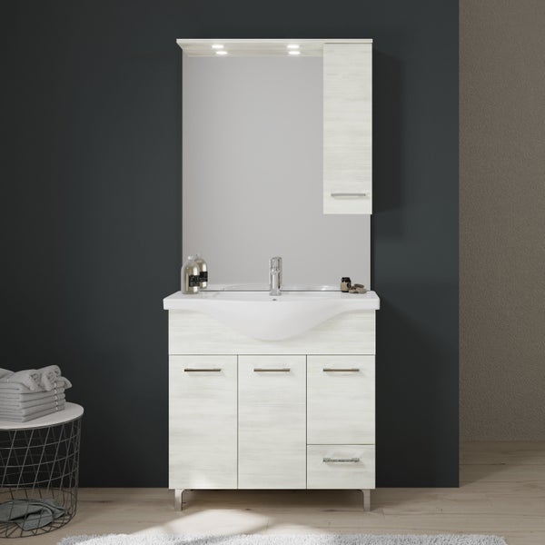 Möbelset für das Badezimmer 85 cm, bodenstehend, Eiche weiß | Rimini
