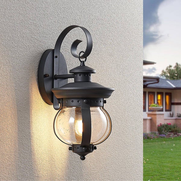 Lindby Wandleuchte außen (Laterne) Farley (spritzwassergeschützt (Retro, Vintage Antik) in Schwarz aus Metall (1 flammig E27) - Außenwandleuchten Wandlampe Led Außenlampe Outdoor für