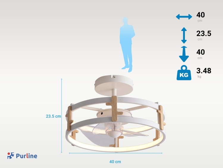 Purline Deckenventilator mit Beleuchtung, Durchmesser 40 Zentimeter