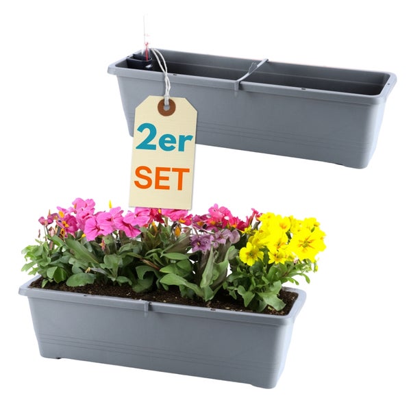 Blumenkasten im 2er Set mit Bewässerungssystem und verschiedenen Blumen