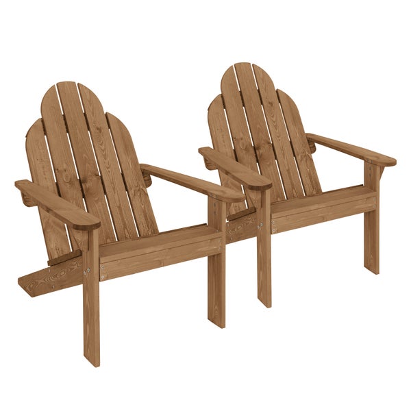 ECD Germany Adirondack-Stuhl 2er Set aus Tannenholz Massiv, 92,5x70x89 cm, Braun, Gartenstuhl mit Rückenlehne & Armlehnen, Holzstuhl, Wetterfeste Gartensessel, Relaxstuhl für Balkon, Garten, Strand