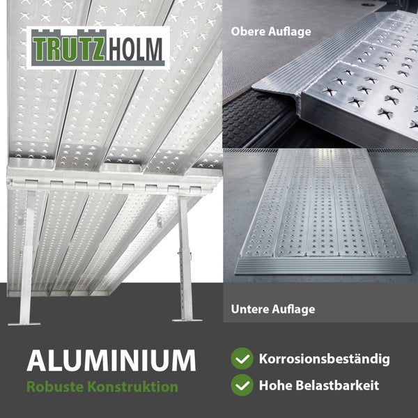 Trutzholm Aluminium Auffahrrampe mit rutschfester Oberfläche für hohe Belastbarkeit, korrosionsbeständig, inklusive oberer und unterer Auflage.